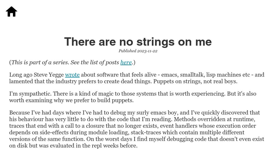 Screenshot of scattered-thoughts.net: There are no strings on me