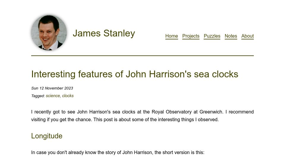 Screenshot of incoherency.co.uk: Interesting features of John Harrison's sea clocks
