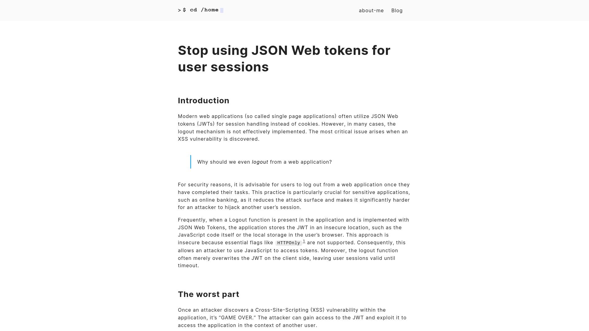 Screenshot of ds-security.com: Stop using JSON Web Tokens for user sessions
