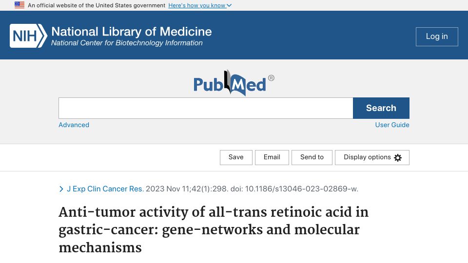 Screenshot of pubmed.ncbi.nlm.nih.gov: Anti-tumor activity of all-trans retinoic acid in gastric-cancer
