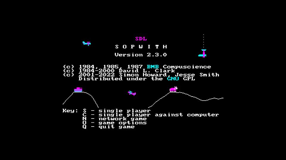 Screenshot of midzer.de: Sopwith – a classic bi-plane shoot 'em up from 1984 in the browser