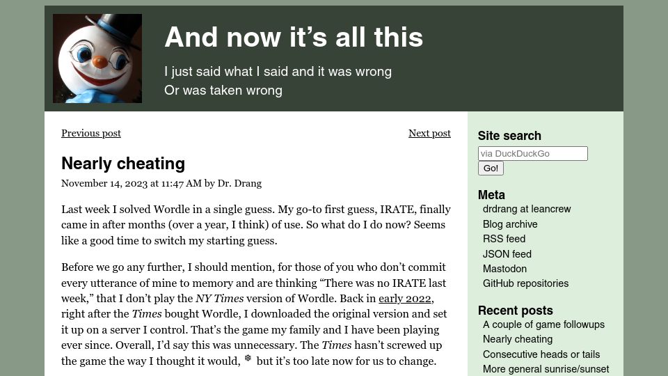 Screenshot of leancrew.com: Nearly Cheating