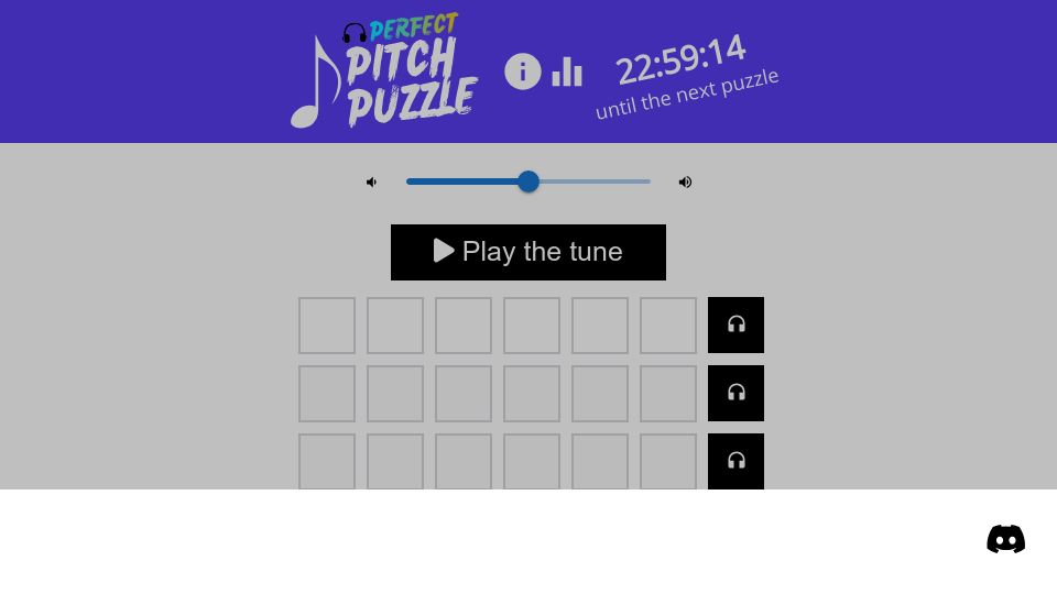 Screenshot of perfectpitchpuzzle.com: Show HN: Perfect Pitch Puzzle – a musical Wordle daily ear training game