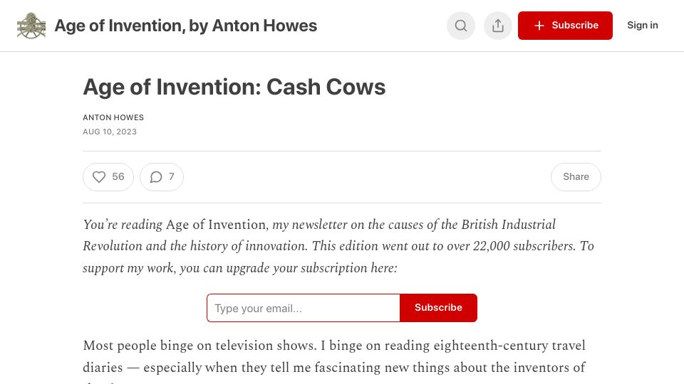 Screenshot of ageofinvention.xyz: Cash Cows