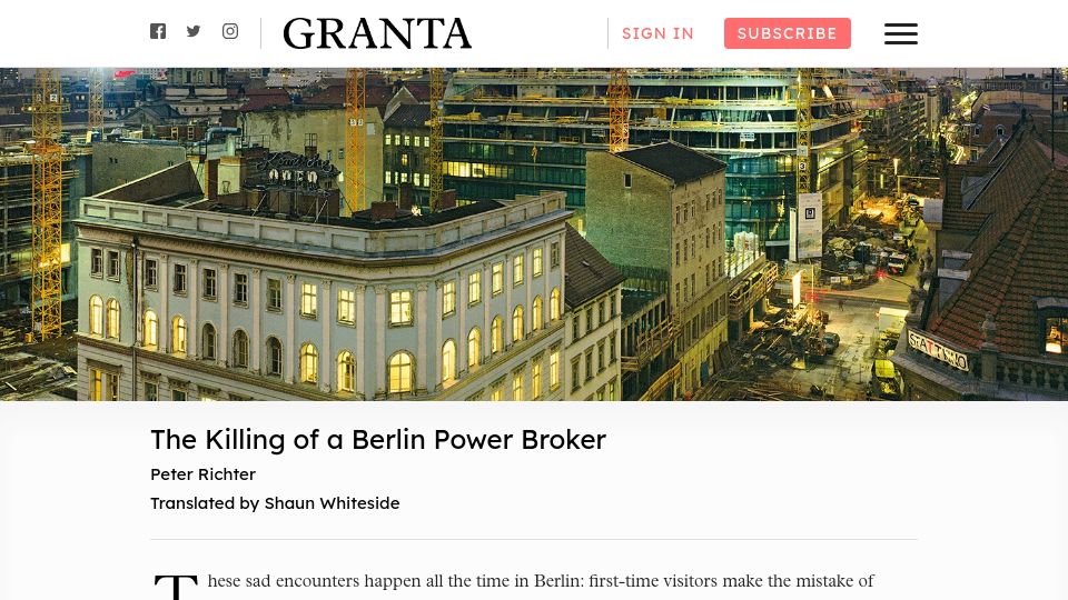 Screenshot of granta.com: The Killing of a Berlin Power Broker