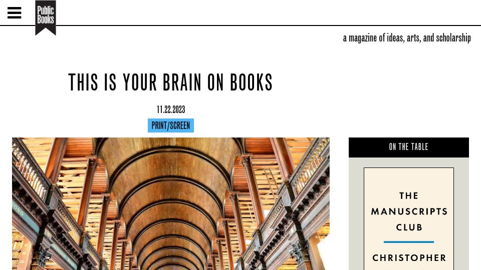 Screenshot of publicbooks.org: Your Brain on Books