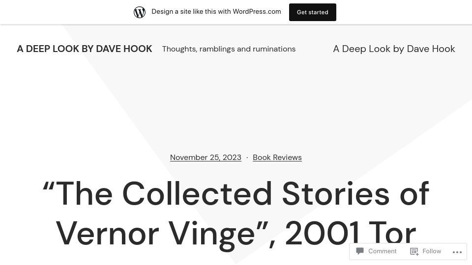 Screenshot of adeeplookbydavehook.wordpress.com: The Collected Stories of Vernor Vinge