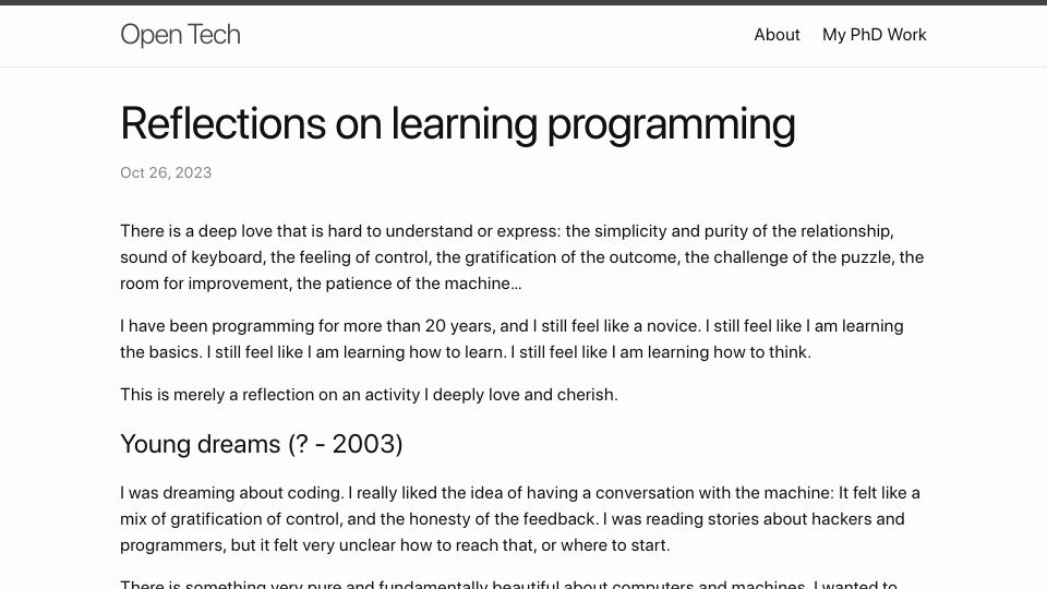 Screenshot of blog.osm-ai.net: Reflections on learning programming