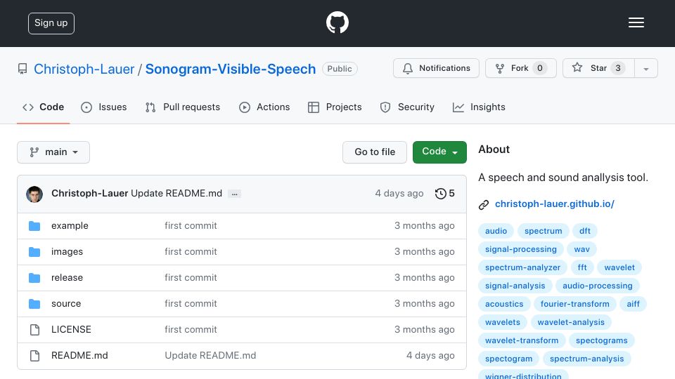 Screenshot of github.com: Visible Speech