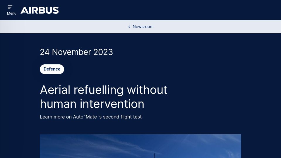 Screenshot of airbus.com: Aerial refuelling without human intervention