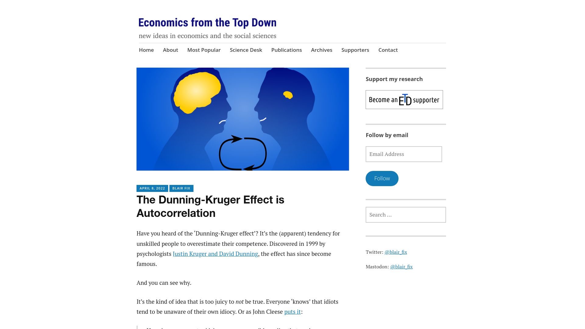 Screenshot of economicsfromthetopdown.com: The Dunning-Kruger effect is autocorrelation
