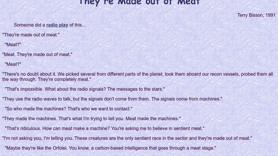 Screenshot of mit.edu: They're Made Out of Meat (1991)