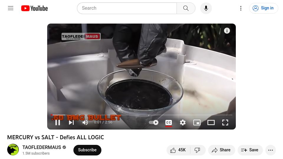 Screenshot of youtube.com: Mercury vs. Salt [video]