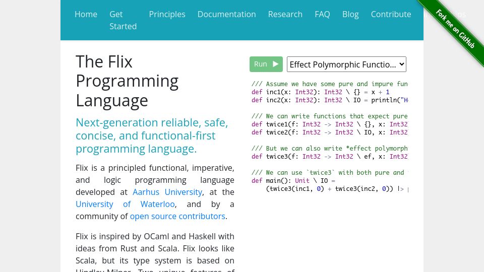 Screenshot of flix.dev: The Flix Programming Language