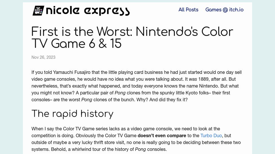 Screenshot of nicole.express: First Is the Worst: Nintendo's Color TV Game 6 and 15