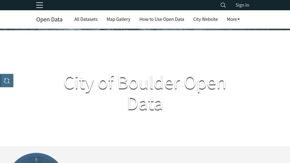 Screenshot of open-data.bouldercolorado.gov: City of Boulder Open Data