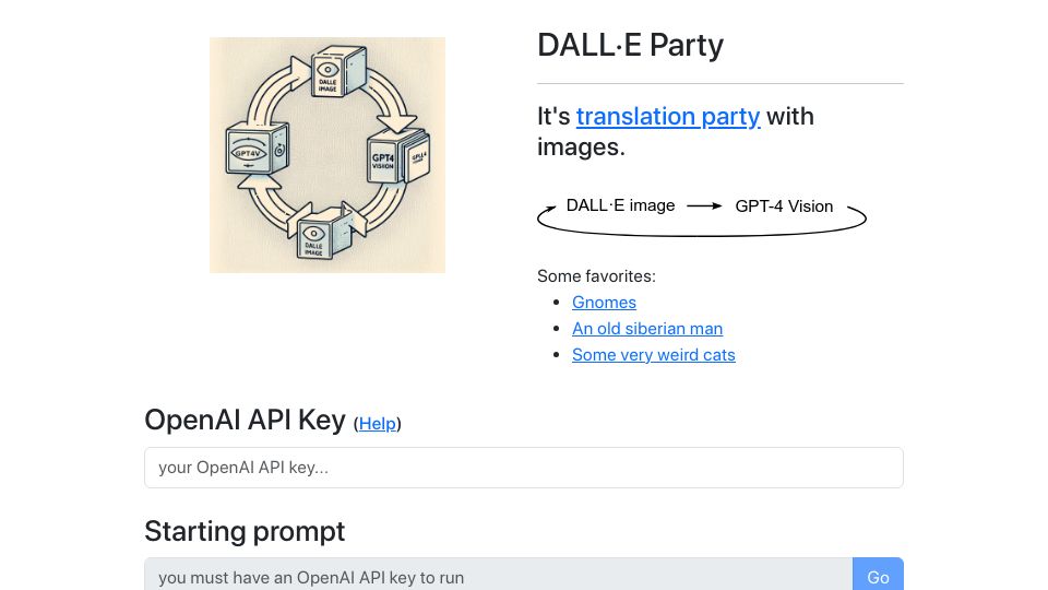 Screenshot of dalle.party: Show HN: A Dalle-3 and GPT4-Vision feedback loop