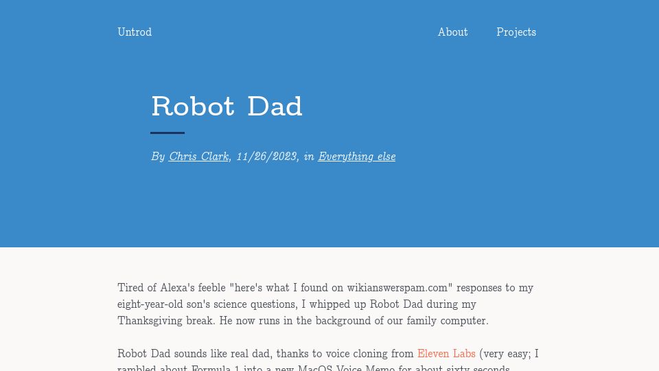 Screenshot of blog.untrod.com: Robot Dad