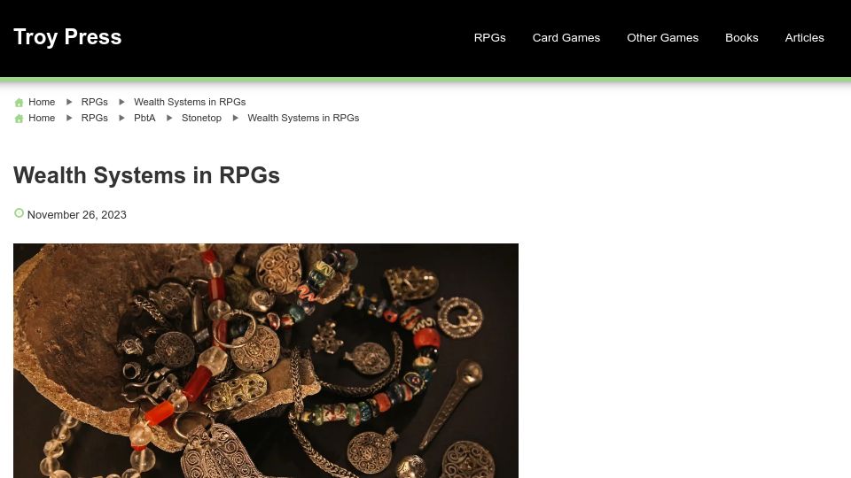 Screenshot of troypress.com: Wealth Systems in RPGs