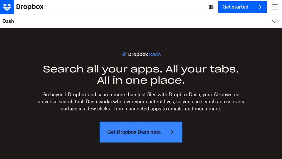 Screenshot of dropbox.com: Any Users of Dropbox Dash? Beginning of Personal LLMs?