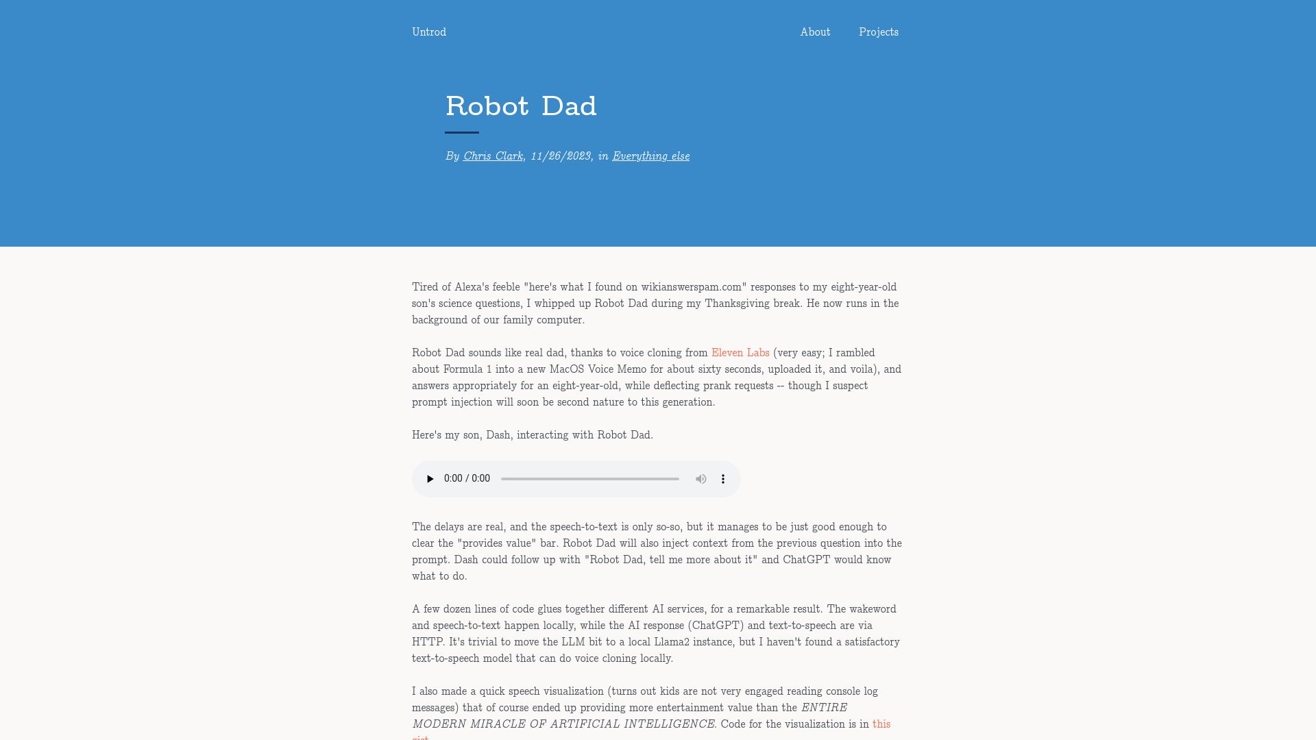 Screenshot of blog.untrod.com: Robot Dad