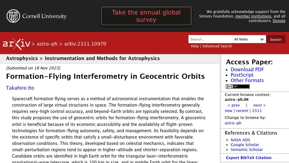 Screenshot of arxiv.org: Formation-Flying Interferometry in Geocentric Orbits