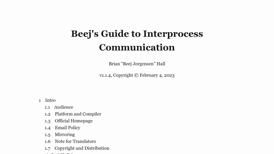 Screenshot of beej.us: Beej's Guide to Interprocess Communication