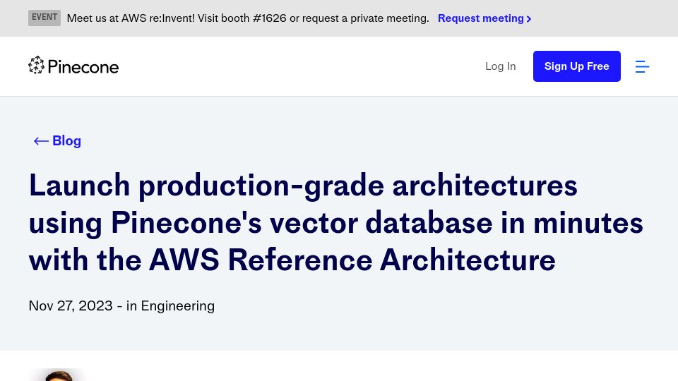 Screenshot of pinecone.io: Pinecone Open-Sources AWS Reference Architecture with Pulumi