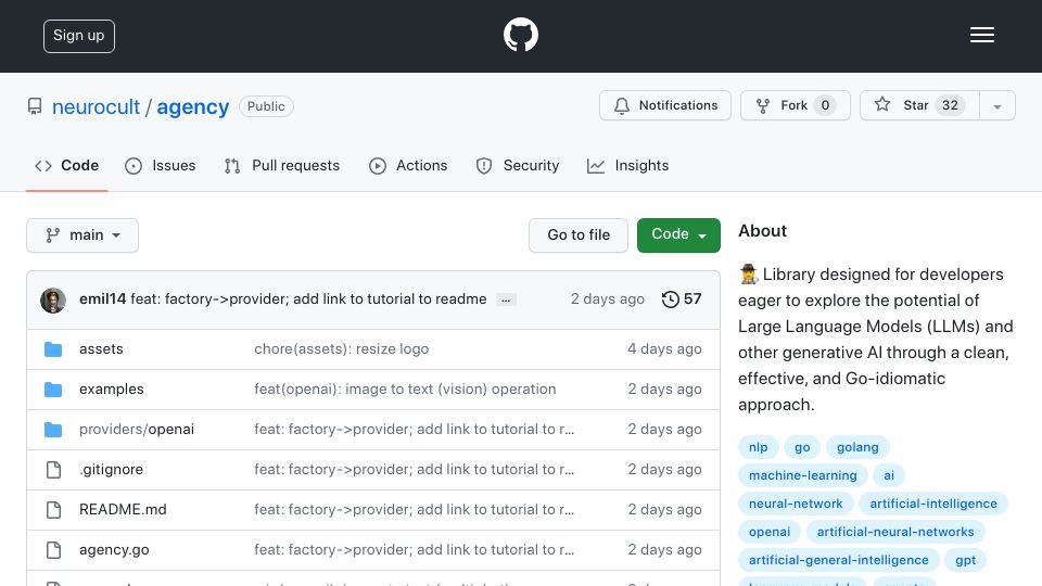 Screenshot of github.com: Agency: Pure Go LangChain Alternative