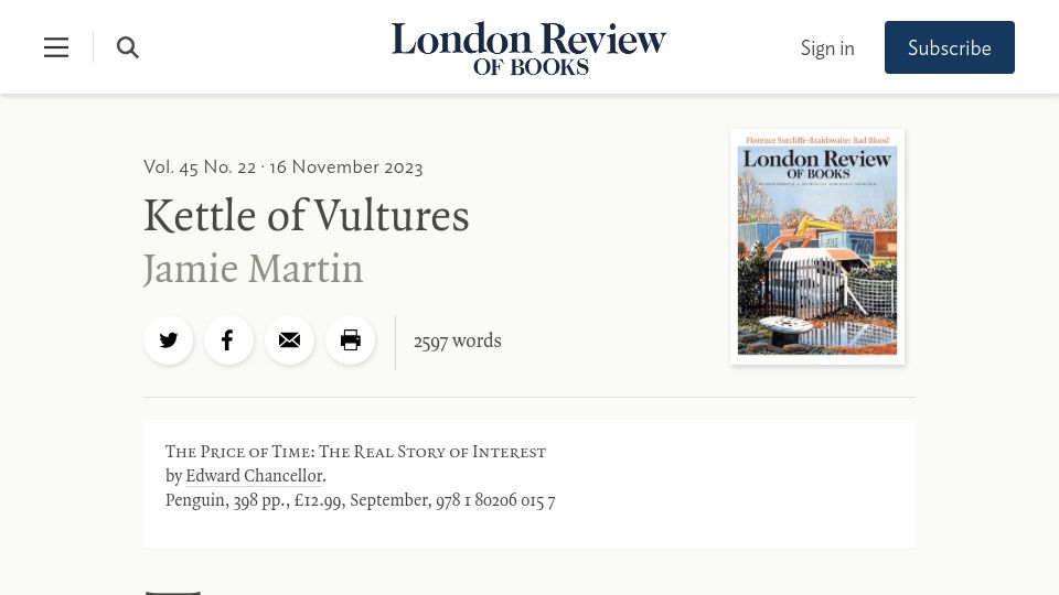 Screenshot of lrb.co.uk: The Price of Time: The Real Story of Interest