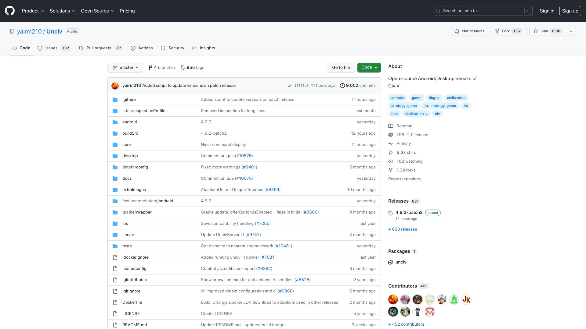 Screenshot of github.com: Unciv