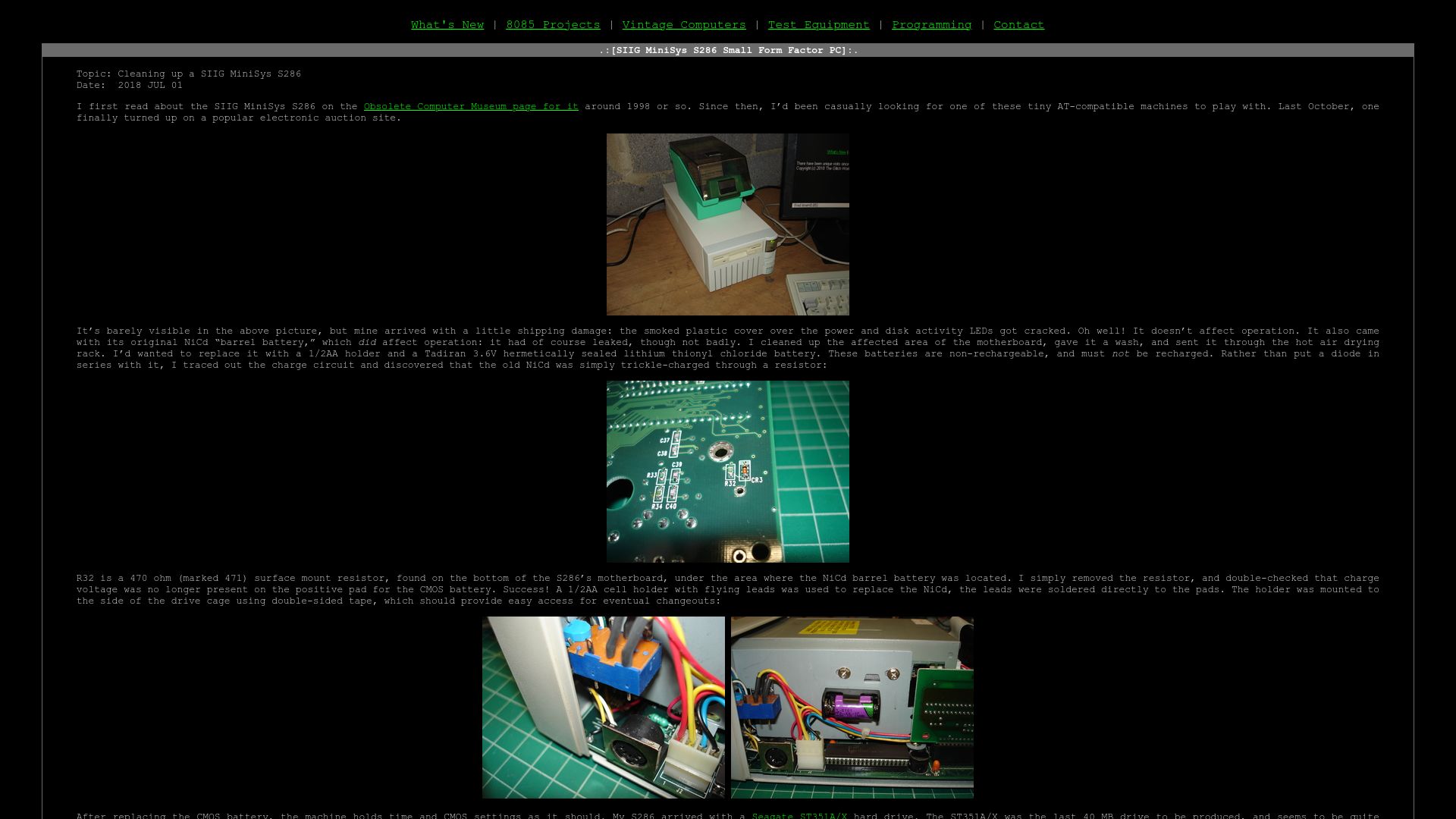 Screenshot of users.glitchwrks.com: SIIG MiniSys S286 Small Form Factor PC