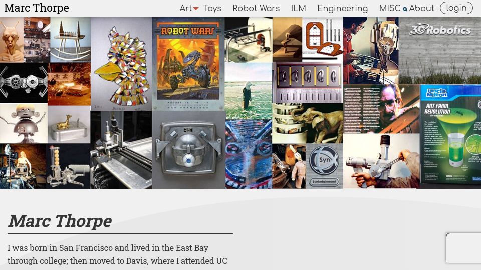 Screenshot of marcthorpe.com: Marc Thorpe, Robot Wars founder, has died