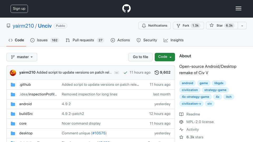 Screenshot of github.com: Unciv