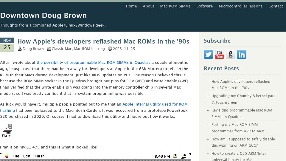 Screenshot of downtowndougbrown.com: How Apple's developers reflashed Mac ROMs in the '90s