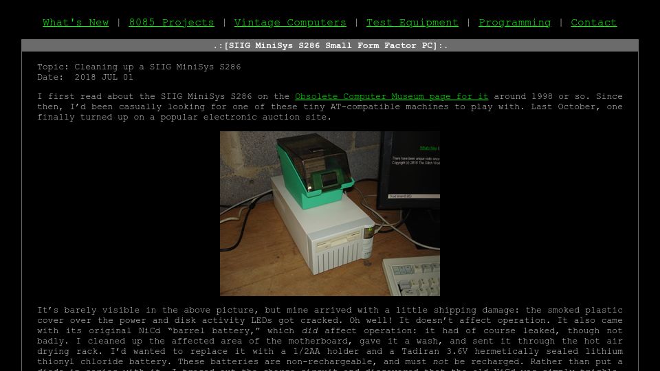 Screenshot of users.glitchwrks.com: SIIG MiniSys S286 Small Form Factor PC