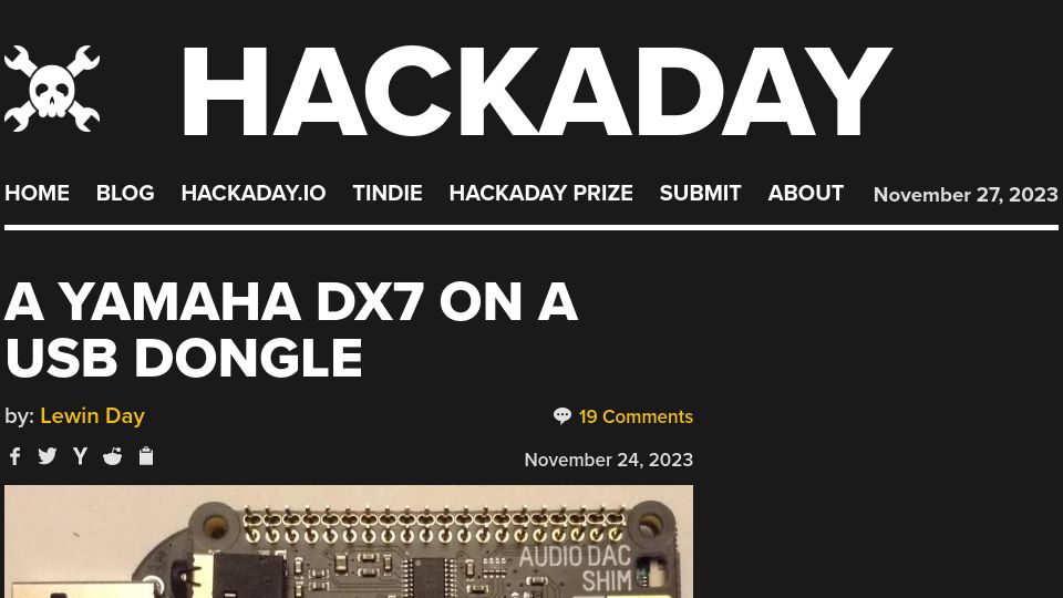 Screenshot of diyelectromusic.wordpress.com: A DX7 USB Dongle