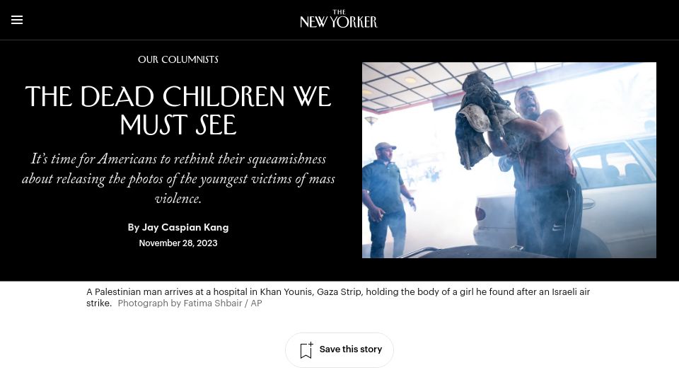 Screenshot of newyorker.com: The dead children we must see