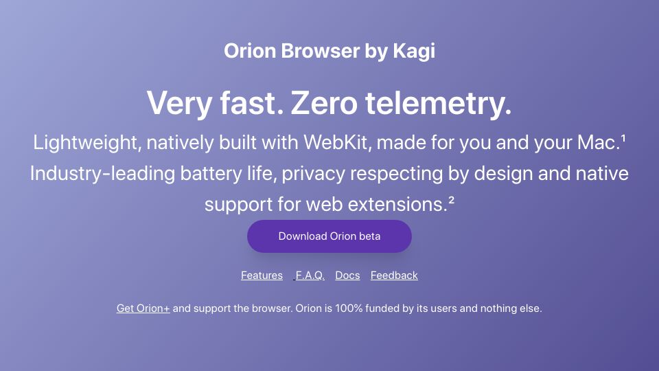 Screenshot of kagi.com: Orion Browser by Kagi