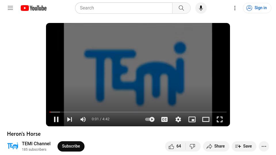Screenshot of youtube.com: Heron's Horse [video]