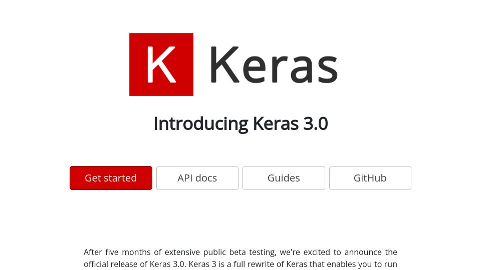 Screenshot of keras.io: Keras 3.0