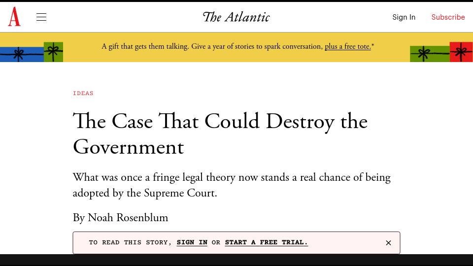 Screenshot of theatlantic.com: The Case That Could Destroy the Government