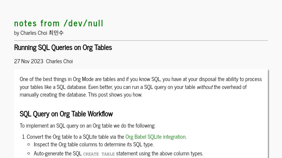 Screenshot of yummymelon.com: Running SQL Queries on Org Tables