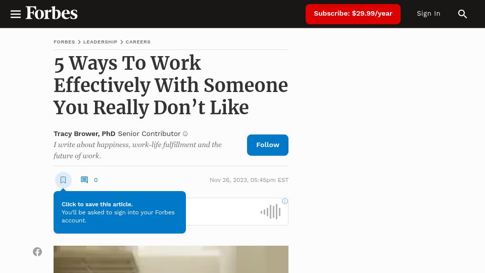 Screenshot of forbes.com: How to Work Effectively with Someone You Don't Like