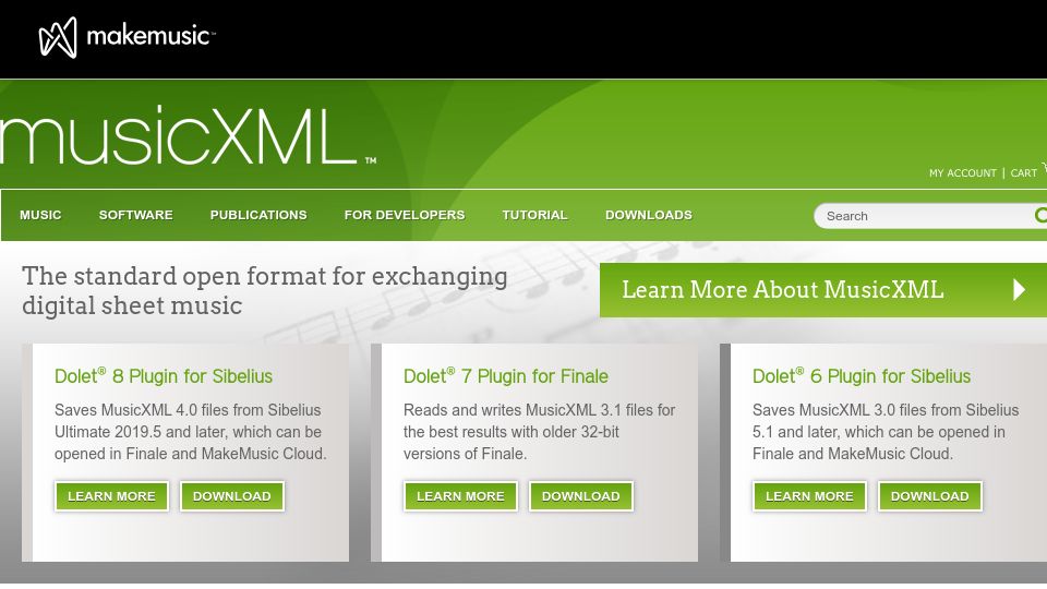 Screenshot of musicxml.com: MusicXML