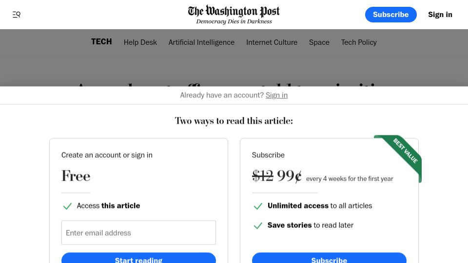 Screenshot of washingtonpost.com: A rural post office was told to prioritize Amazon packages. Chaos ensued