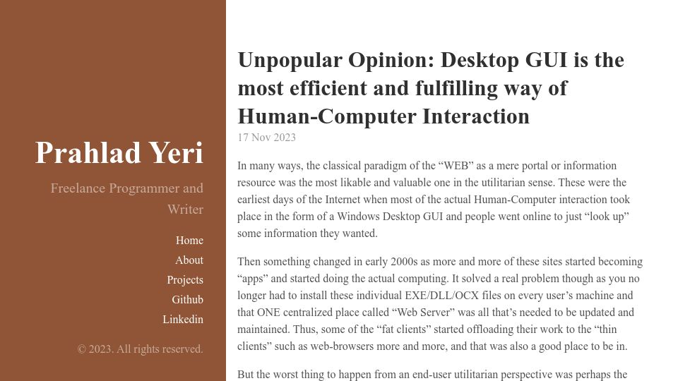 Screenshot of prahladyeri.github.io: Desktop GUI Is an Efficient and Fulfilling Way of Human-Computer Interaction