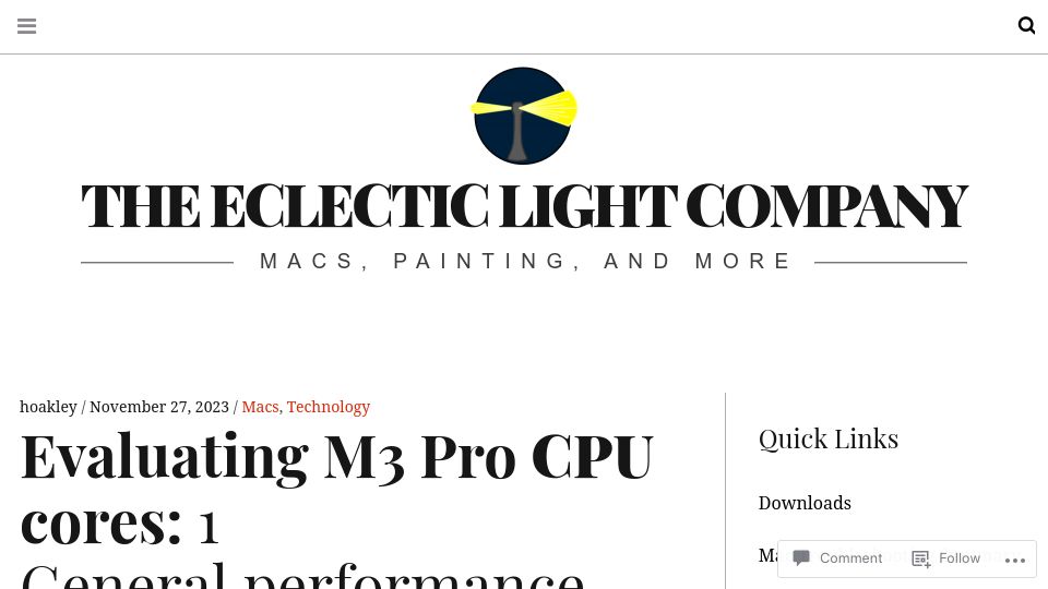 Screenshot of eclecticlight.co: Evaluating M3 Pro CPU Cores: General Performance