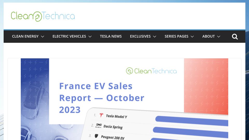 Screenshot of cleantechnica.com: 27% of New Cars in France Now Plugin Electric Cars