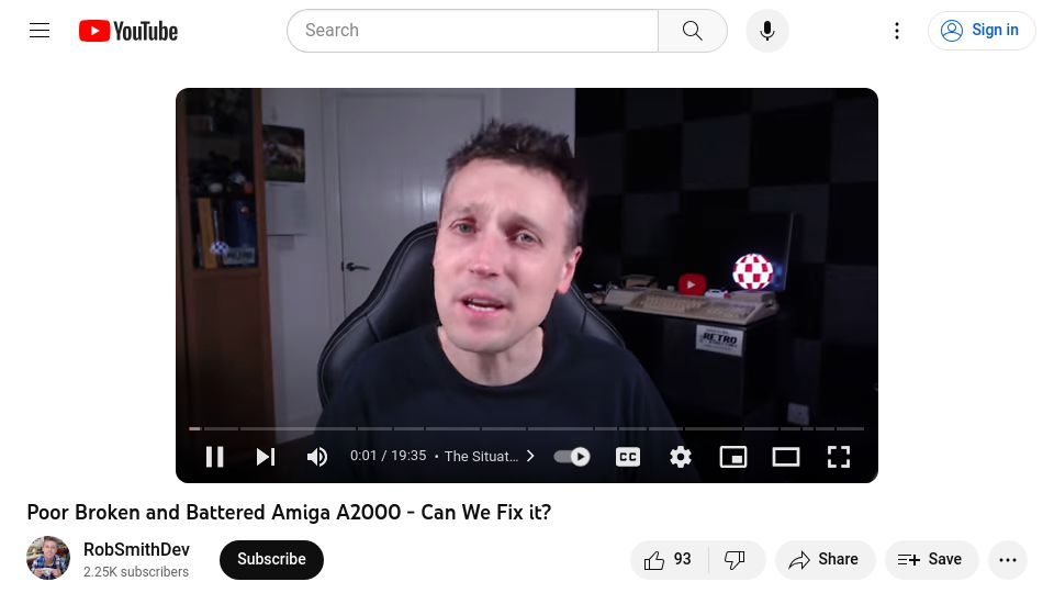 Screenshot of youtube.com: Poor Broken and Battered Amiga A2000 – Can We Fix It? [video]